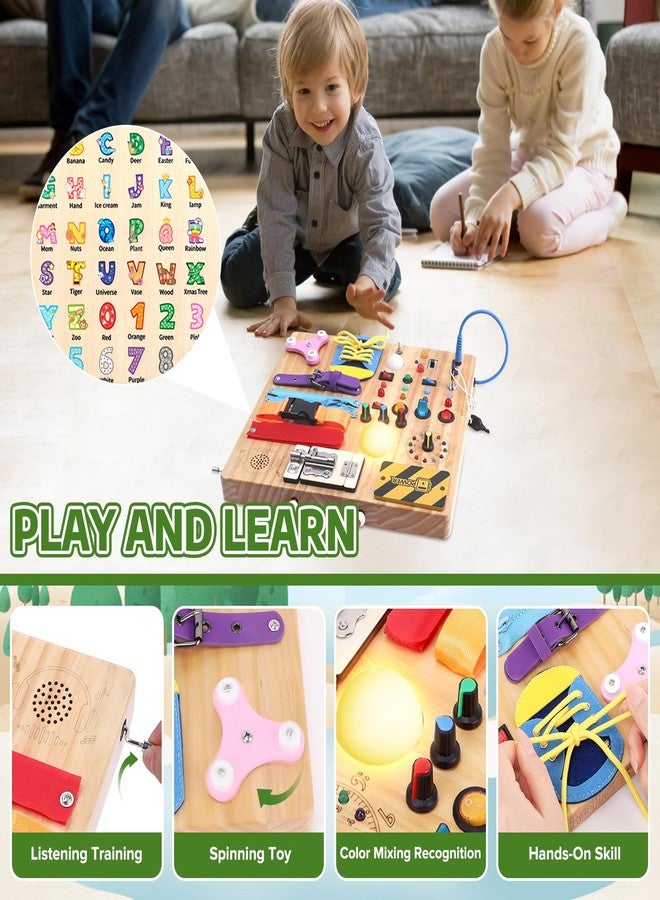 Hoarosall 23-in-1 Montessori Busy Board with LED Lights Educational Wooden Activity Toy for Toddlers Ages 1-3, Travel Sensory Board with Switches Locks Music Box Fine Motor Skills Learning Toy for Boys Girls - Image 3